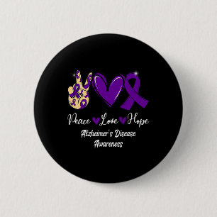 Peace Love Hope Purple Ribbon Alzheimer Disease Aw 2 Inch Round Button