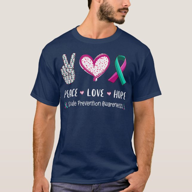 Peace Love hope suicide prevention awareness men T-Shirt (Front)