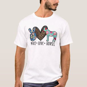 Peace Love Horses Funny Gift For Horse Lover Teen T-Shirt