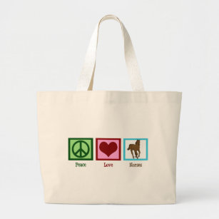 Peace Love Horses Large Tote Bag