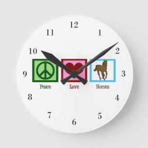 Peace Love Horses Round Clock