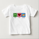 Peace Love Hot Dogs Baby T-Shirt<br><div class="desc">A peace sign,  heart,  and delicious hot dog.</div>