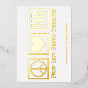 Peace Love HR Elegant Human Resources Custom Gold Foil Holiday Card