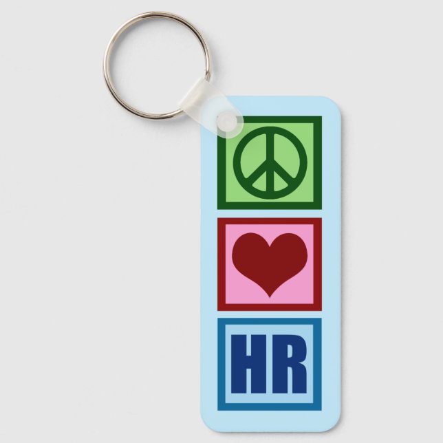 Peace Love HR Personalized Human Resources Blue Keychain (Front)
