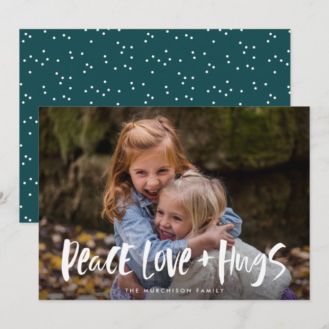 Peace Love Hugs Lettering Photo Holiday Card (Front/Back)