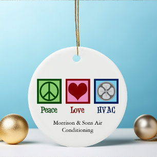 Peace Love HVAC Company Custom Christmas Ceramic Ornament