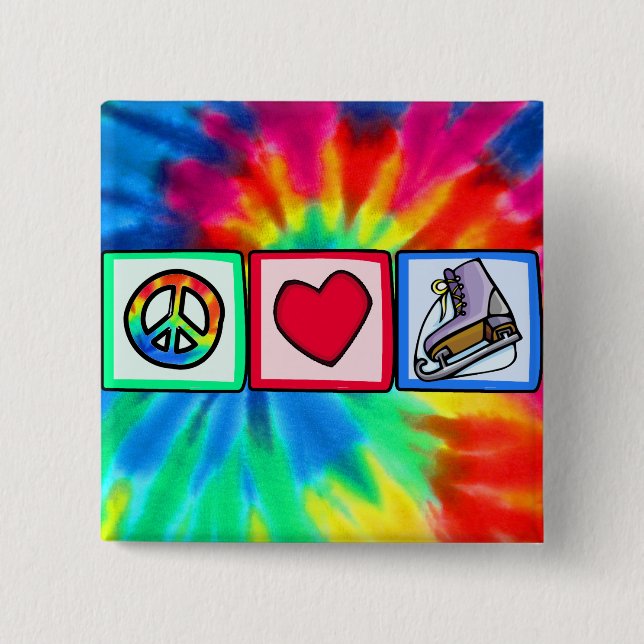Peace, Love, Ice Skate 2 Inch Square Button (Front)