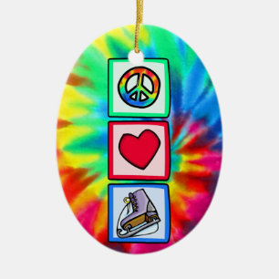 Peace, Love, Ice Skate Ceramic Ornament