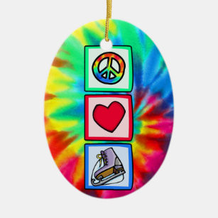Peace, Love, Ice Skate Ceramic Ornament