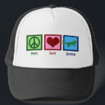 Peace Love Iguanas Trucker Hat<br><div class="desc">A peace sign, heart, and a cute green iguana. I love cool iguana owner gifts for my favorite pet.</div>
