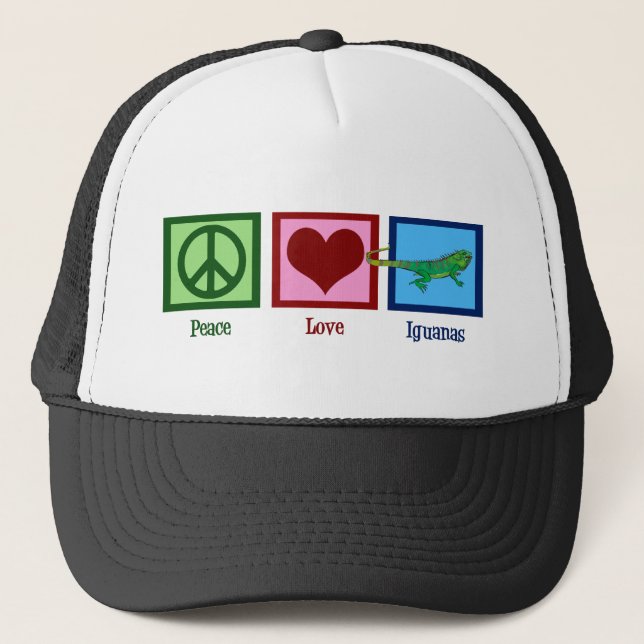 Peace Love Iguanas Trucker Hat (Front)