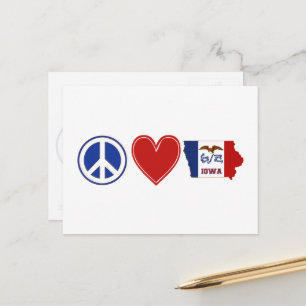 Peace Love Iowa Map Shaped State Flag Red Heart Postcard