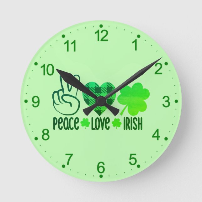 Peace Love Irish St. Patrick's Day Design-66677 Round Clock (Front)