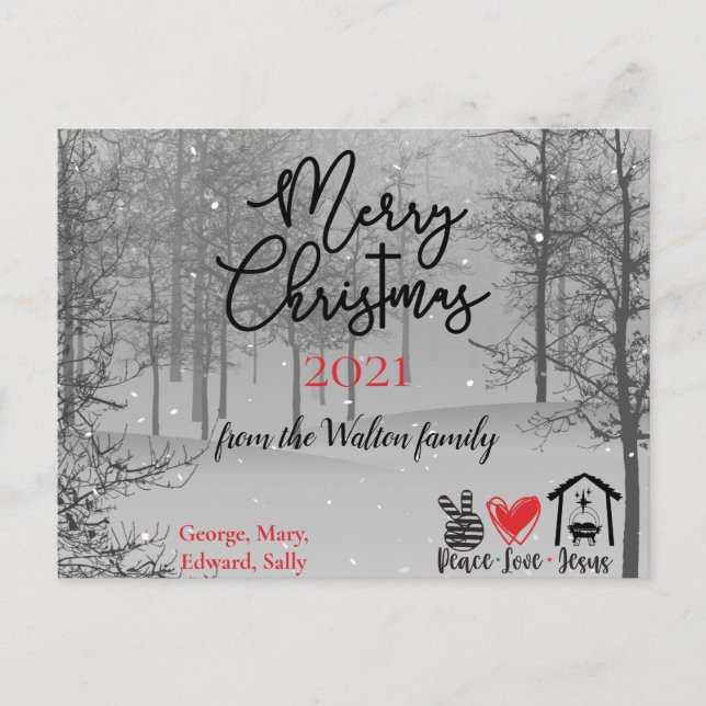 Peace Love Jesus Black White Christmas Postcard (Front)