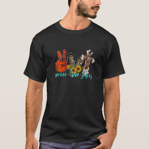 Peace Love Jesus Leopard Western Cowhide Sunflower T-Shirt