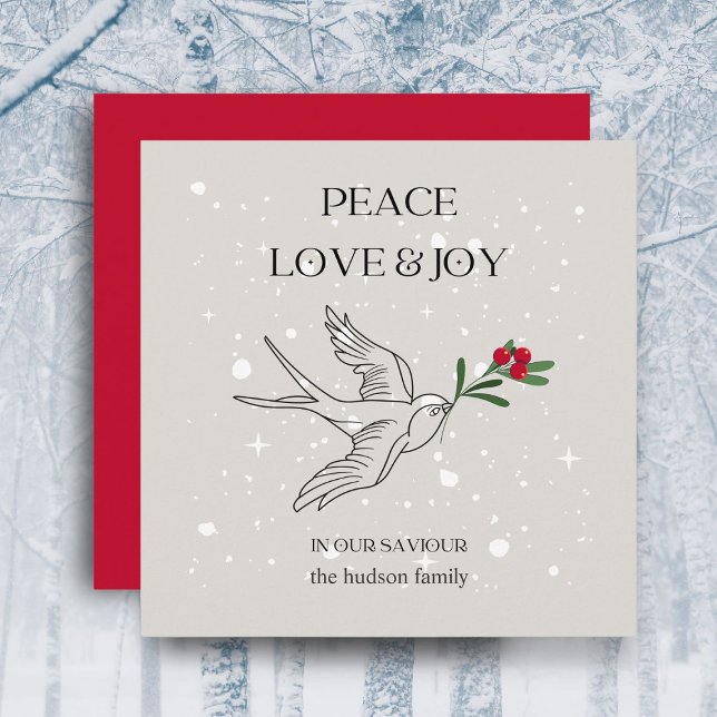 Peace Love Joy Bird Red Berry Snow Christmas  Holiday Card (Creator Uploaded)