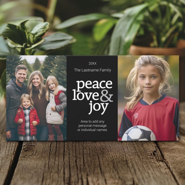Peace Love & Joy - Black - 2 Photos Holiday Card (Create A Personal Holiday Photo Card)