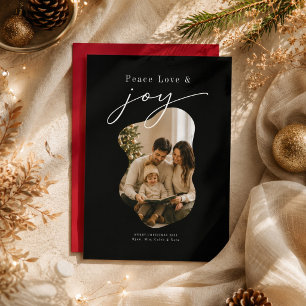 Peace Love Joy Black Modern Luxury Christmas Photo Holiday Card