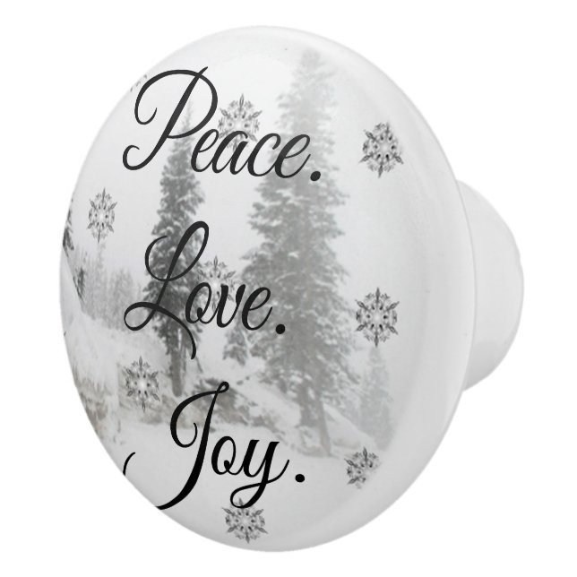 Peace Love Joy | Black & White Snowfall Christmas Ceramic Knob (Right)
