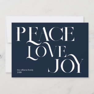 Peace Love Joy Blue White Elegant Christmas Holiday Card