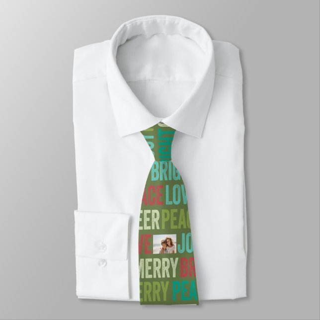 Peace Love Joy Bright Merry Cheer with 1 Photo Tie (Tied)