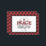 PEACE Love Joy Buffalo Plaid Border Holiday Card<br><div class="desc">This trendy design features the text "Peace Love Joy" accented with red and black buffalo plaid. Click the customize button for more flexibility in adjusting the graphics, text and/or photo! Variations of this design, additional colours, as well as coordinating products are available in our shop, zazzle.com/store/doodlelulu. Contact us if you...</div>