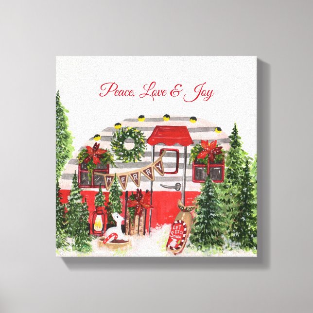 Peace Love & Joy Christmas Camper Canvas Print (Front)