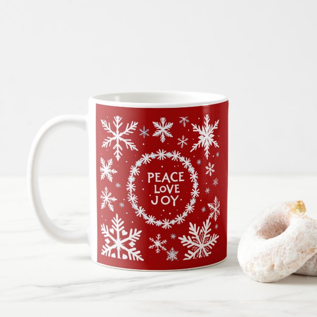 Peace Love Joy Christmas Festive  Coffee Mug (With Donut)