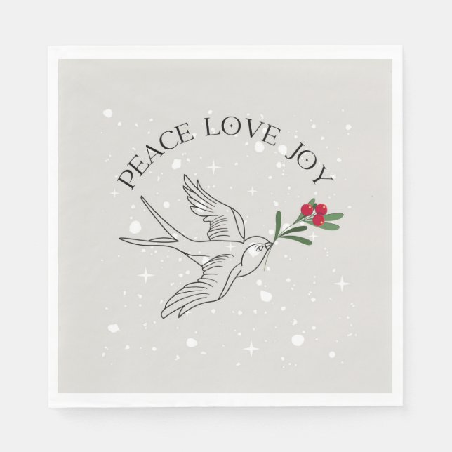 PEACE LOVE JOY Christmas Holiday Red Berries Napkin (Front)