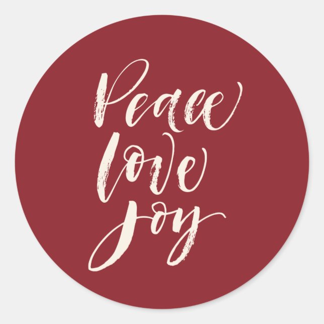 Peace Love Joy Christmas Holiday Red Classic Round Sticker (Front)