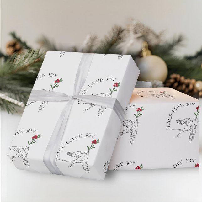 PEACE LOVE JOY Christmas Holiday Snowbird Wrapping Paper (Creator Uploaded)