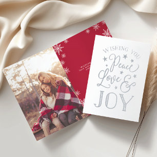 Peace, Love & Joy   Christmas Photo Silver Foil Card