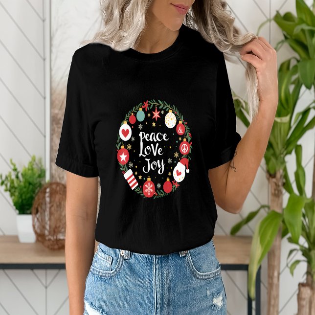 Peace Love Joy Christmas Wreath Festive  T-Shirt (Creator Uploaded)