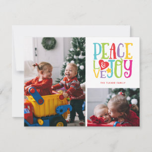 Peace Love Joy Colourful Family Kids 2-Photo Holiday Card