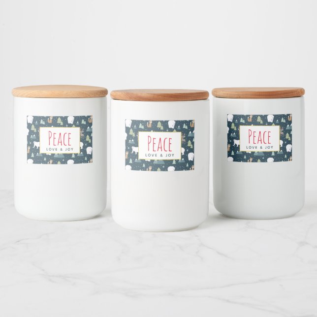 Peace Love & Joy Cute Christmas Animals Pattern Food Label (Bottles)