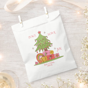 Peace, Love & Joy - Cute Retro Christmas Tree  Favour Bag