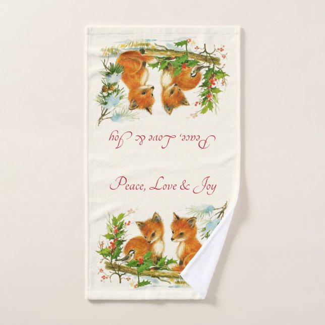 Peace Love & Joy Cute Winter Foxes Hand Towel (Hand Towel)