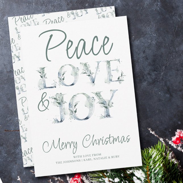 Peace Love & Joy Decorative Typography Christmas Holiday Card (Creator Uploaded)