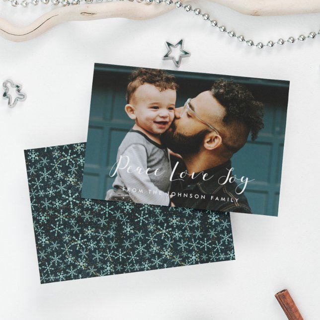 Peace Love Joy Elegant Calligraphy Photo Holiday Card (Creator Uploaded)