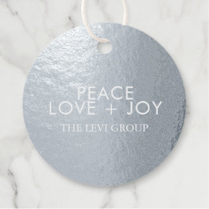 Peace Love Joy Elegant Christmas Circle Silver Favour Tags
