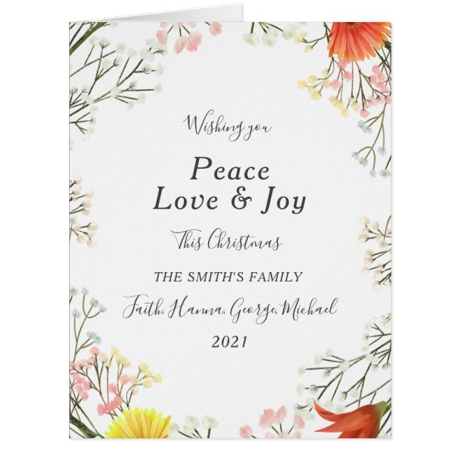 Peace Love Joy Family Merry Christmas Postcard (Front)
