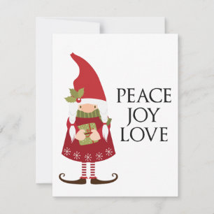 Peace Love Joy Girl Gnome Holiday Personalized Card