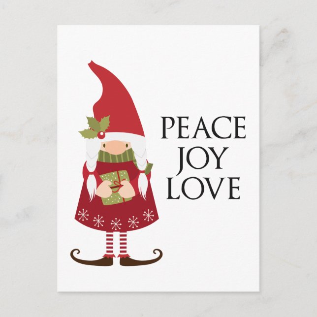 Peace Love Joy Girl Gnome Holiday Postcard (Front)