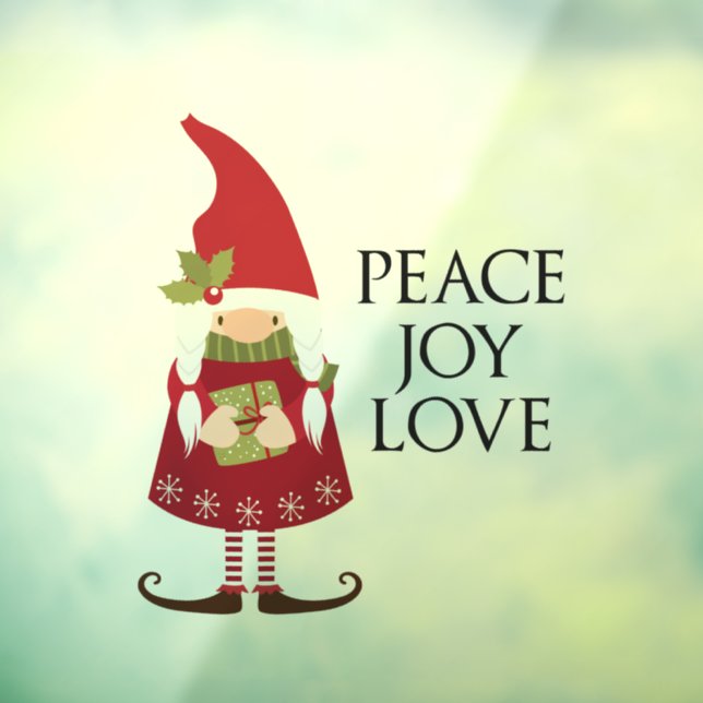 Peace Love Joy Girl Gnome Holiday   Window Cling (Sheet 3)
