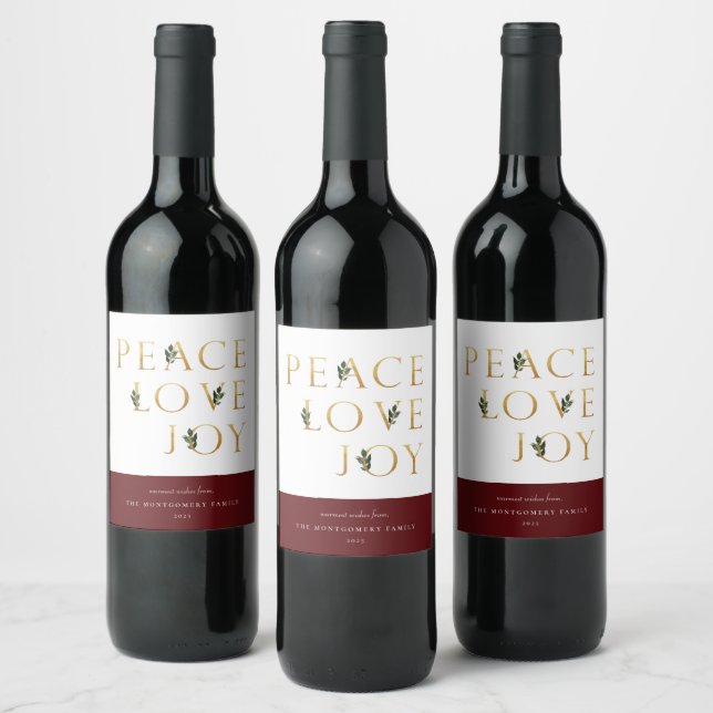 Peace Love Joy Golden Botanical Wine Étiquette (Bouteilles)