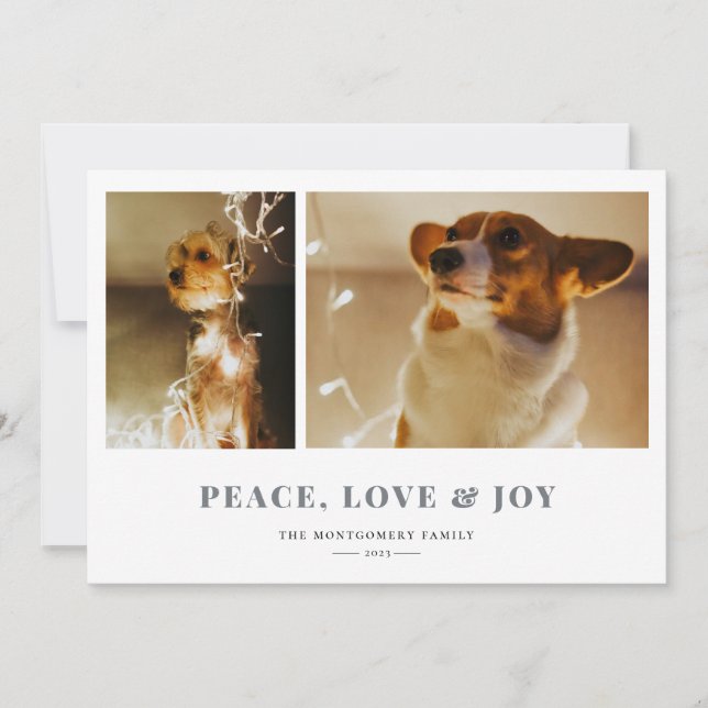 Peace Love Joy Gray Fair Isle Photo Holiday Card (Front)