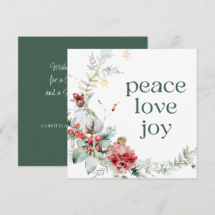 Peace Love Joy Green Carré Carte de vacances
