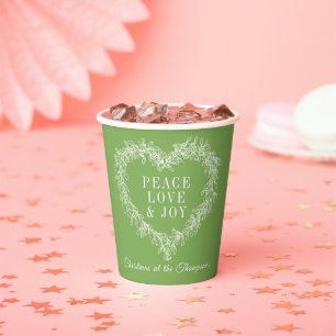 Peace, love joy green mistletoe custom Christmas  Paper Cups
