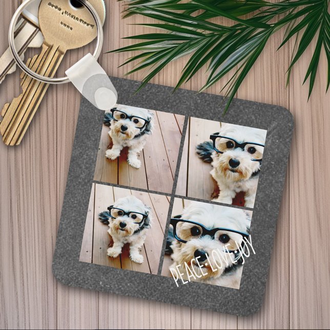 Peace Love Joy Holiday Chalkboard Photo Collage Keychain (Personalized keychain - Photo Collage)
