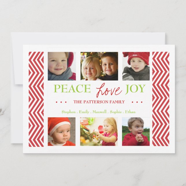 Peace Love Joy Holiday Chevron Salutation Carte ph (Devant)